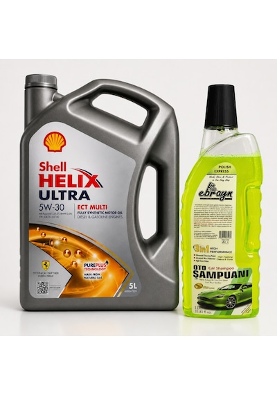 Shell Helix Ultra 5W-30 M Ect Multi Motor Yağı 5 L + Oto Şampuan 1000 ML