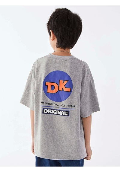 Flood Of Style Erkek Çocuk Gri Dk Baskılı Oversize Bisiklet Yaka Tshirt