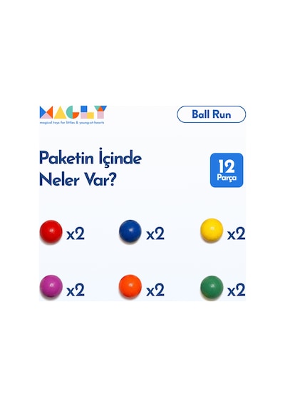 Magly Ball Pack Top Seti Ball Run İle Uyumlu Top Eklentisi - Çocuklar İçin 12 Adet Renkli Ahşap Top