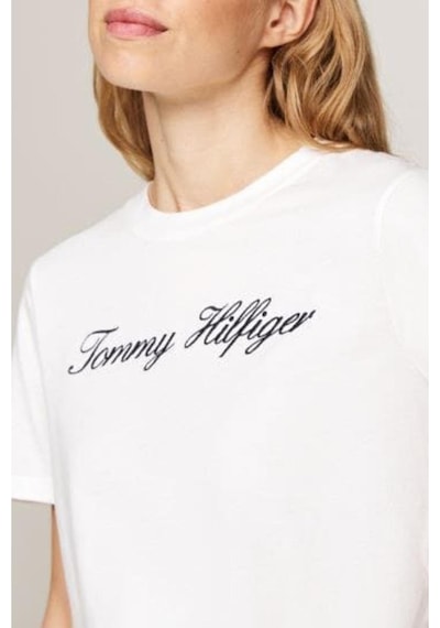 Tommy Hilfiger Kadın Th Script Logo Regular T-shirt - Ekru-10685 White