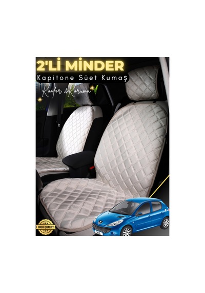 Peugeot 206 Uyumlu 2'li Süet Oto Koltuk Minderi Universal Hızlı Montaj Su Geçirmez A4 Bej