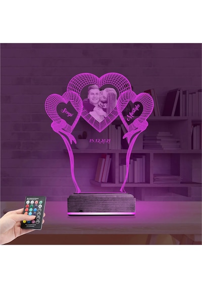 Luvivia Kalp Sevgiliye Hediye Fotoğraflı 3d Lamba - Masa Gece Lambası V9