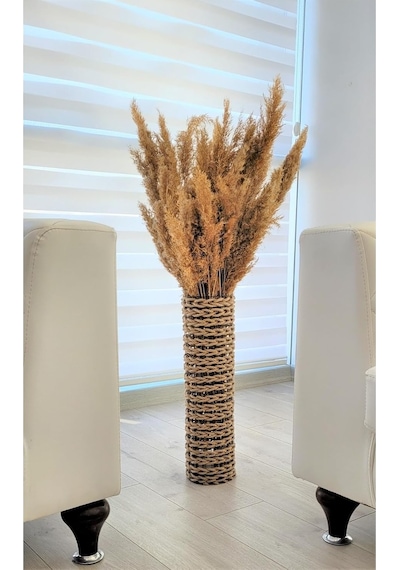 Hasır Örgü Vazo, 70 Cm, Doğal, Dekoratif Çiçeklik Diğer