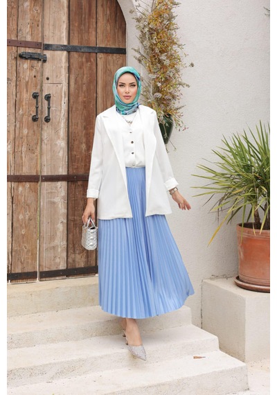 Storm Wear Kadın Pliseli Bel Lastikli Etek Mavi
