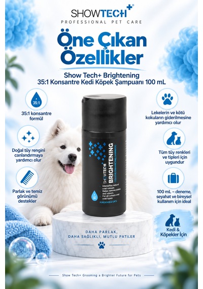 Showtech Brightening Parlatıcı Etkili Kedi Beyaz Köpek Şampuanı 100 Ml - 35:1 Konsantre