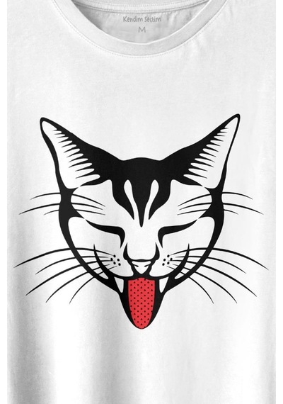 Dilini Çıkaran Sevimli Kedi Cat Music Baskılı Tişört Unisex T-shirt 001