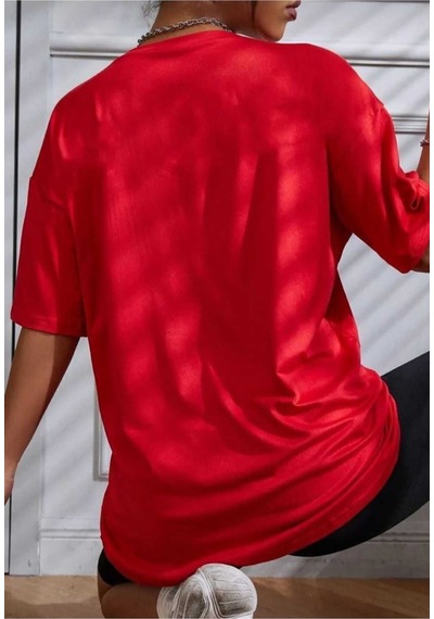 Kozia Outdoors Çizgi Film Karakterleri Baskılı Oversize Basic O Yaka Unisex T-shirt Kirmizi