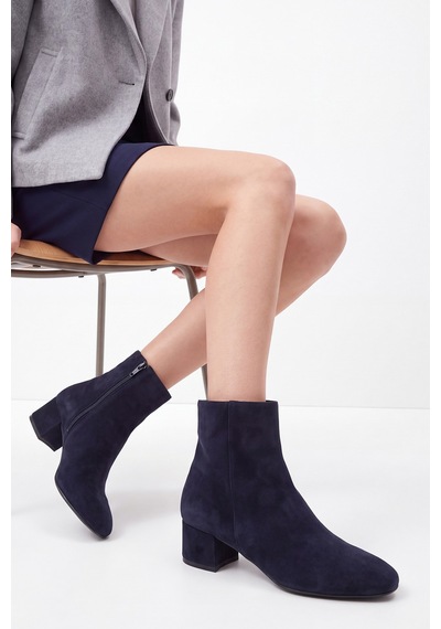Luvi Shoes Rıchey Lacivert Süet Hakiki Deri Kadın Yuvarlak Burunlu Kalın Topuklu Bot