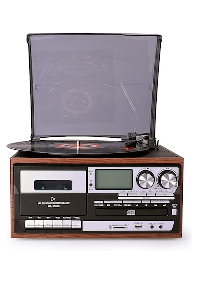 Knstar KN-110 Bluetooth CD Kaset USB Radyo Pikap Ahşap Siyah
