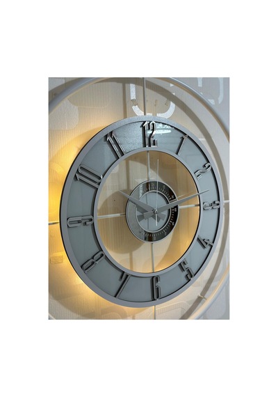 Pey Aksesuar Metal Camlı Duvar Saati 60x80 Cm Büyük Boy Işıklı Gerçek Cam Beyaz-şeffaf-beyaz-gümüş M61-beyaz-şeffaf-beyaz-gümüş