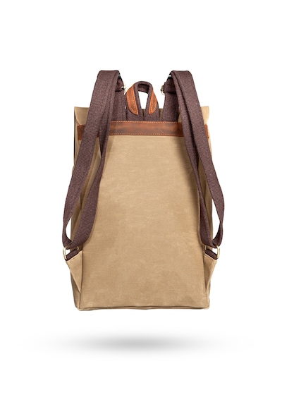Gillario Design 02 15.6 Inch Kanvas -deri Laptop Sırt Çantası Camel