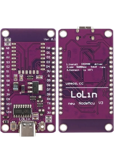 Esp8266 Nodemcu V3 Lolipop Mor Geliştirme Kartı Ch340 Usb-c Bağlantılı Proje Modülü