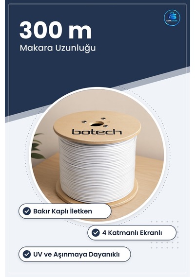 Koaksiyel Uydu Anten Kablosu Rg6 300m Bakır Kaplı İletkenli 4 Kat