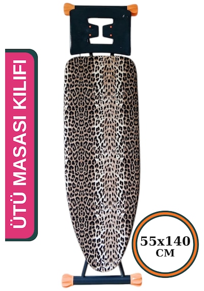Ütü Masası Kılıfı Büyük Boy İpli Stoperli Keçeli Kılıfı Örtüsü Bezi 55x140cm Leopar Karışık/Çok Renkli
