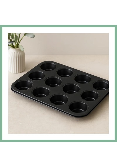 Bşkvirgo 12 Gözlü Metal Muffin Kek Kalıbı - Siyah Düz Bsk2026