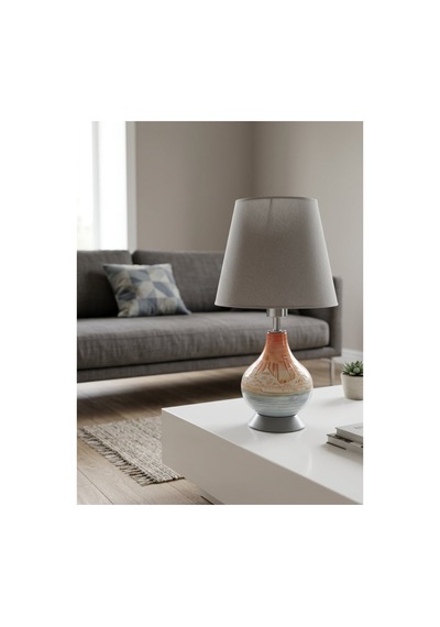 Işık Geçiren Porselen Abajur 46 Cm - Krem, İpek Şapkalı Pa020804s