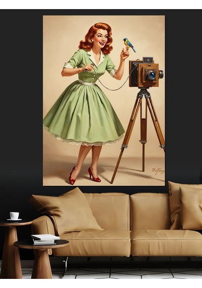 Vintage Fotoğrafçı Kadın Elbise Dekoratif Kanvas - Mdf Ahşap Tablo