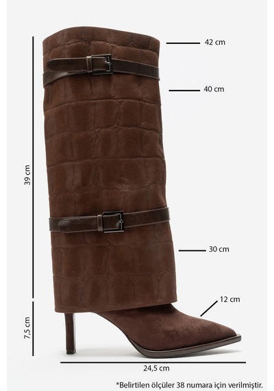 Luvi Shoes Pıen Kahverengi Süet Baskı Sivri Burun Kadın İnce Topuklu Çizme