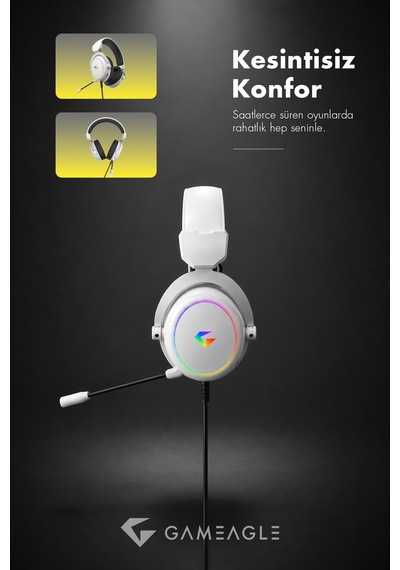 Gameagle Auralis 7.1 Rgb Kablolu Mikrofonlu Profesyonel Oyuncu Kulaklığı Beyaz