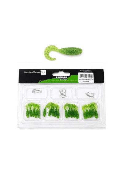 Naniwaosakashi Spider 2.5cm Orak Kuyruk 20 Silikon + 10 İğne Lrf Yem Seti Green Glitter