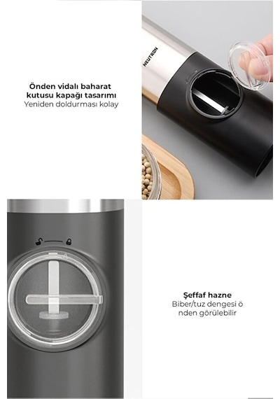 Pilli Led Işıklı Tuz Ve Karabiber Öğütücü İkili Set Diğer
