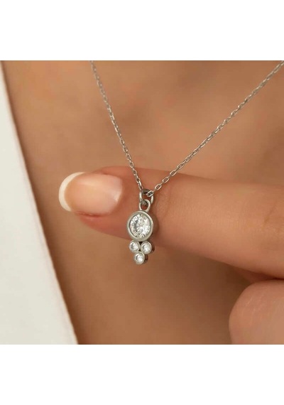 Gümüş Çiğ Damlası Yuvarlak Tektaş Kadın Kolye (525139631)