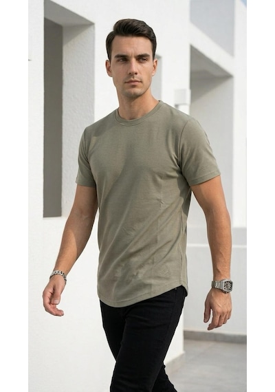 Plus Scorpion Erkek Slim Fit Basic Tişört Esnek, Terletmeyen Pike Dokulu Kumaş Yeşil