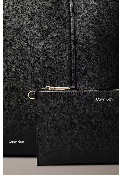 Calvin Klein Kadın Cüzdanlı Klasik Tote Omuz Çantası - Siyah Black/toasted Coconut
