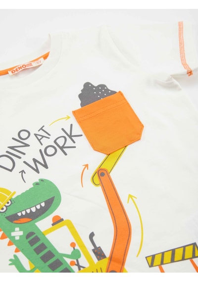 Denokids Dino At Work Erkek Çocuk T-shirt Kapri Takım Çok Renkli