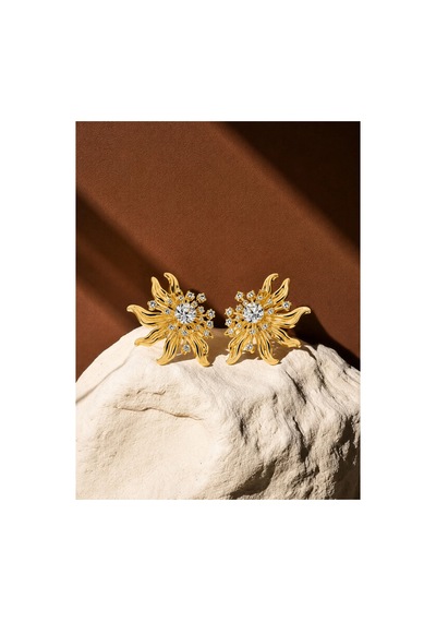 Éclat Collection Solene Gold Zirkon Taşlı Çiçek Formlu Çelik Küpe Altın Altın