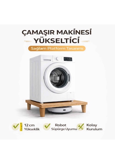 İmt Aksesuar Çamaşır Makinesi Yükseltici 60x60 Cm 12 Cm Platform Robot Süpürge Uyumlu Titreşim Azaltıcı Sonomo Meşe