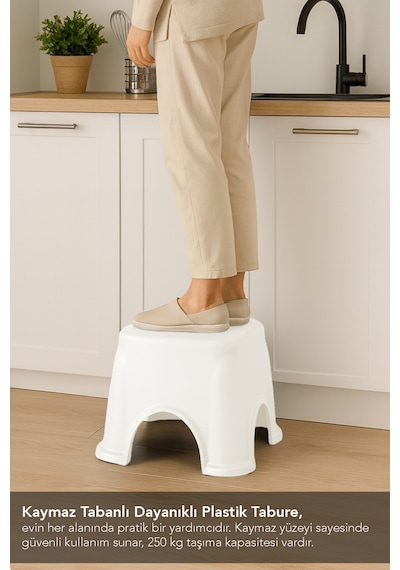 Kaymaz Banyo Taburesi - Kaydırmaz Tabanlı Çok Amaçlı Tabure 250 Kg Taşıma Kapasiteli Beyaz