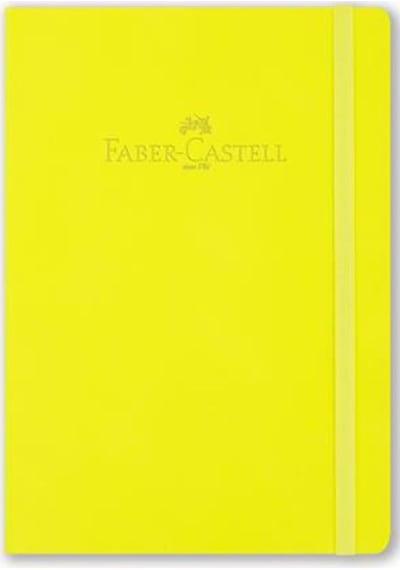 A6 80 Yaprak Çizgisiz Suni Deri Kapak Lastikli Fosforlu Sarı Defter Fosforlu Sarı