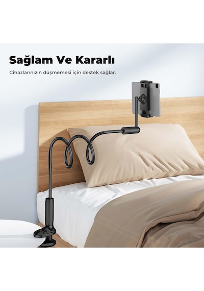 Bix Saiji Ivy 4 Tablet Tutucu Yatak Ve Masa İçin 360 Dönebilir Ayarlanabilir Tablet Standı Siyah