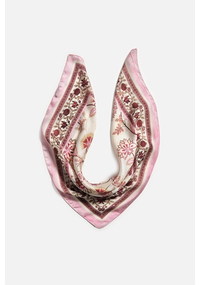 Akswsuar Floral Desenli Fular 70 70 Pembe
