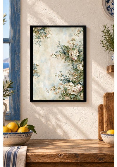 Pastel Çiçekli Açık Tonlu Desenli Dekoratif Mdf Tablo, Çerçeve Görünümlü Ahşap Poster