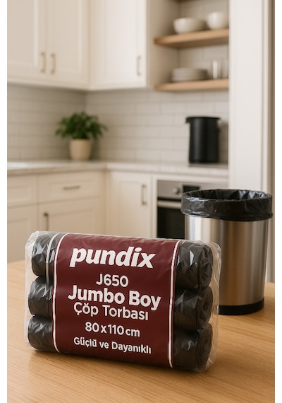 Pundix Pundıx J650 Endüstriyel Jumbo Boy Çöp Poşeti 80x110 Cm 1 Koli 10 Rulo / 100 Adet Dayanıklı, Sızdırmaz Ve Geniş Hacimli Çöp Torbası