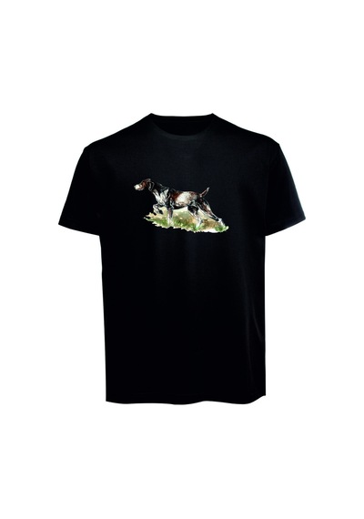 Baranışık Unisex Av Köpeği Baskılı Tişört Pamuk Penye Süprem Basic Siyah