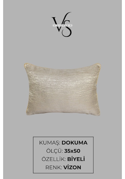 Kırlent Kılıfı Çizgili Desenli Jakarlı Dokuma Kumaş 2'li 45x45 Ve 35x50 Çift Taraflı Biyeli Vizon