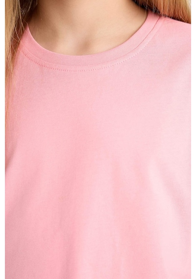 Defacto Kız Çocuk Relax Fit Bisiklet Yaka Basic Düz Kısa Kollu Tişört Z5095a625smpn323 Pembe