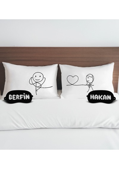 Bk Gift Kişiye Özel Sevgili Tasarımlı Pamuklu Yastık Kılıfı Ve Göz Bandı Çift Uyku Seti-4, Tasarım Ev Tekstili, Uyku Bandı, Ev Hediyesi