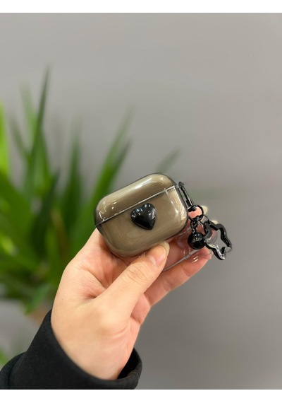 Apple Uyumlu AirPods 3.nesil Şeffaf Siyah Kalpli Yıldız Askılı Koruyucu Kılıf