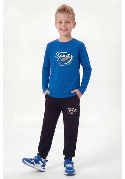 Fyk Kids Yuvarlak Yaka Sweatshirt Paça Lastikli Eşofman Alt Baskılı Uzun Kollu Erkek Çocuk Alt Üst Takım Mavi Fyk Kids Yuvarlak Yaka Sweatshirt Paça Lastikli Eşofman Alt Baskılı Uzun Kollu Erkek Çocuk Alt Üst Takım Mavi