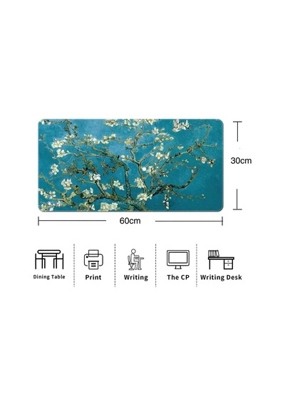 Van Gogh Desenli Masa Pedi 60x30 Cm 3 Mm Kaymaz Tabanlı Desk Mat Kumaş Mouse Pad Ofis Home Office İçin Geniş Pürüzsüz Yüzey Açık Yeşil