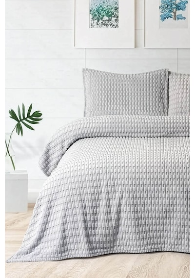 Merinos Modern Line Twist 3 Parça Çift Kişilik Battaniye Seti - G Gri
