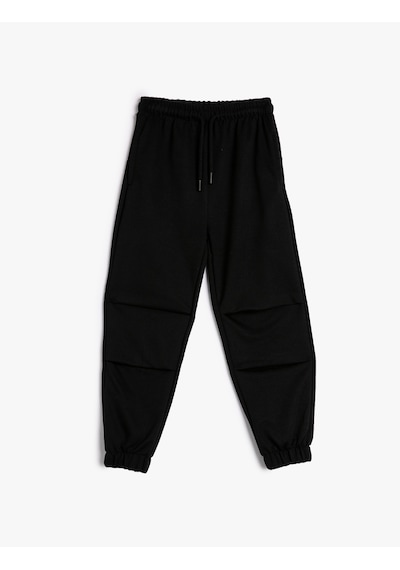 Koton Basic Jogger Eşofman Altı Beli Bağlamalı Cepli Kat Detaylı Siyah 4wkg40190ak Siyah