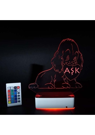 Kişiye Özel Kalp Ve Köpek 3D Led Lamba
