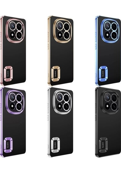 Xiaomi Poco X7 Kılıf Kamera Lens Korumalı Şeffaf Parlak Kenar Logo Açık Omega Kapak Mavi Siyah Gold Çok Renkli