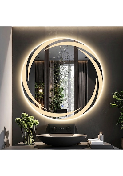Whirilwind Günışığı Lazer Kumlamalı Lavabo & Banyo Aynası Dokunmatik Sensörlü 80 X 80