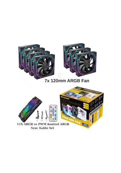 Ng-o120b 7 Adet 120mm Argb Fan 11x Argb Pwm Slot Kontrolcü Ve Kumanda Siyah